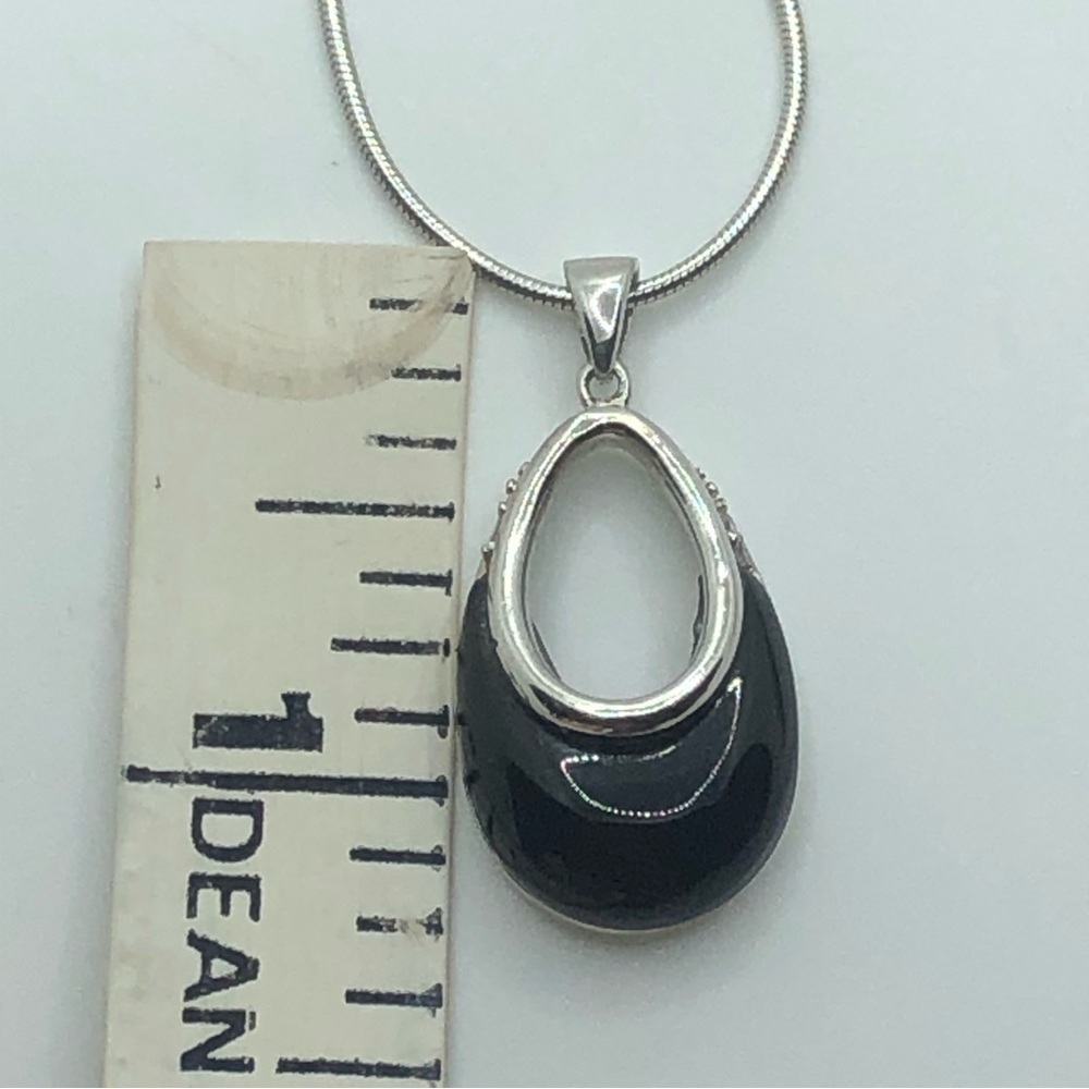 Vtg Sterling Onyx & Cz Accent Pendant w 925 Snake Chain 16” + 1.2” Pendant - Picture 9 of 9